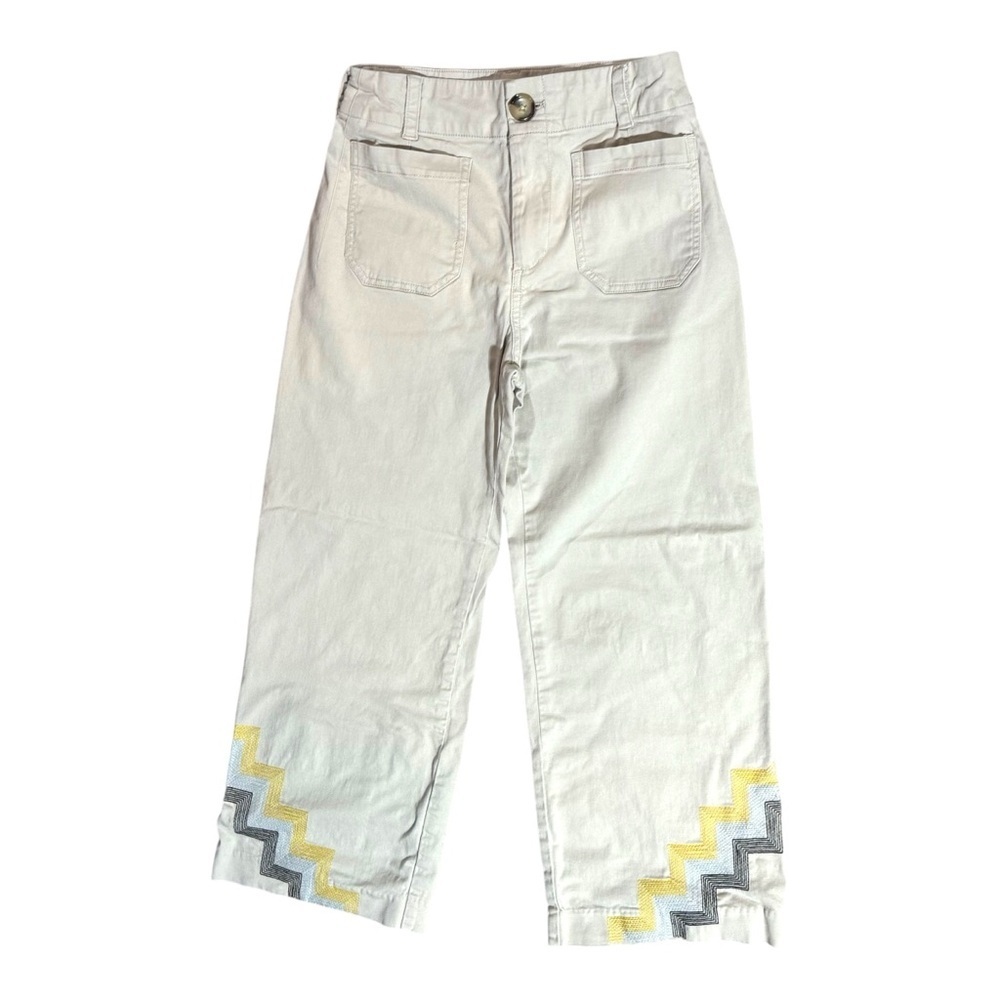 Anthropologie Maeve Pants Hallee Embroidery Wide Leg Cotton Woman’s Sz 4